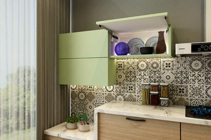 Parallel kitchen with Oakwood and fern olive handle less units