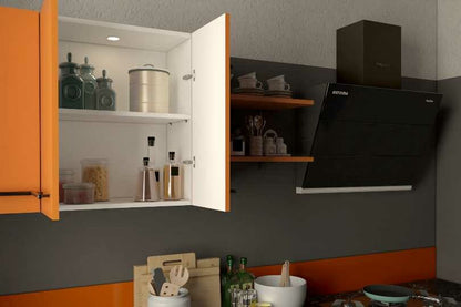 Compact straight kitchen with rusty orange finish